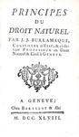 Il giusnaturalismo nel Settecento: Jean Jacques Burlamaqui - Principes du droit naturel - 1748