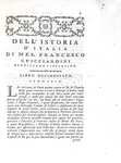 Un classico della storiografia italiana: Francesco Guicciardini - Della istoria d'Italia - 1775
