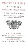 Un classico cinquecentesco: Giovanni Della Casa - Galateo, rime e prose - 1727 (bellissima legatura)