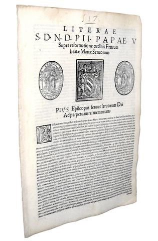Lettera di Pio V sulla riforma dell’Ordine dei Servi di Maria - Roma, Blado 1570