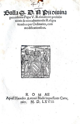 Bolla di Pio V sulle prerogative degli ecclesiastici - Roma, Blado 1568