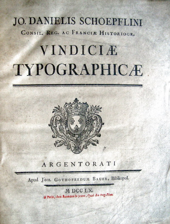 I pionieri della stampa: Schoepflin - Vindiciae typographicae - 1760