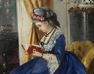 Franz Russ il Giovane - Dame mit buch - 1871 (olio su tela - splendida cornice di metà Ottocento) Franz Russ il Giovane - Dame mit buch - 1871 (olio su tela - splendida cornice di metà Ottocento)