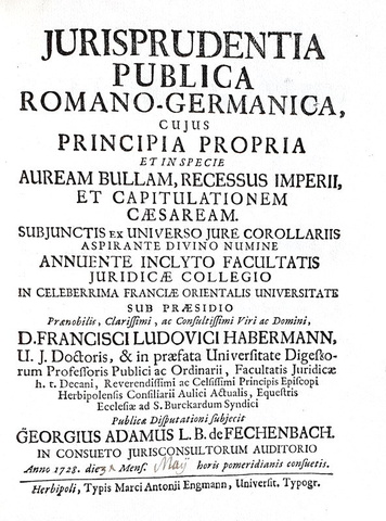 Fechenbach & Habermann - Jurisprudentia publica romano-germanica - 1728 (rara prima edizione)