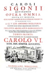 L'opera del grande storiografo modenese Carlo Sigonio: Opera omnia - Milano 1732-37 (sette volumi) L'opera del grande storiografo modenese Carlo Sigonio: Opera omnia - Milano 1732-37 (sette volumi)