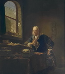 Justus Juncker - A Scholar Sitting at his Desk - inizi del XX secolo (olio su tavola)