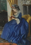 Franz Russ il Giovane - Dame mit buch - 1871 (olio su tela - splendida cornice di met� Ottocento)