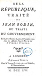 L'Escalopier - De la Republique de Jean Bodin ou traité du gouvernement - 1756 (rara prima edizione)