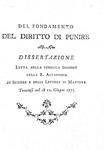 Giovanni Battista Gherardo d'Arco - Il fondamento del diritto di punire - 1775 (rara prima edizione)