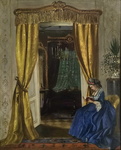 Franz Russ il Giovane - Dame mit buch - 1871 (olio su tela - splendida cornice di met� Ottocento)