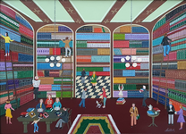 Heinz Sedlick - In der bibliothek - 1994 (acrilico su tavola)