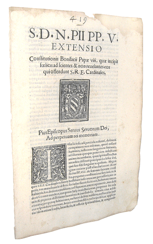 Bolla di Pio V che estende la tutela dei cardinali dagli attentati - Roma, Blado 1570