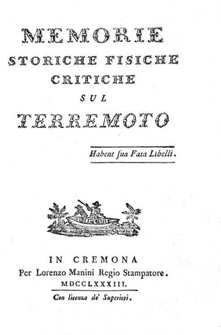 Gottardo Maria Zenoni - Memorie storiche fisiche critiche sul terremoto - 1783 (rara prima edizione)