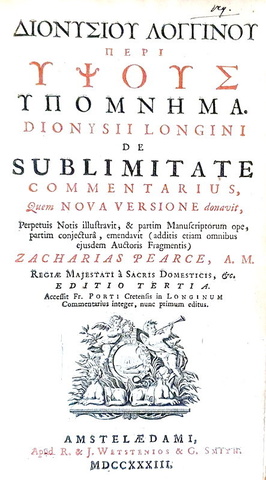 L'estetica nell'antichità classica: Cassius Longinus - De sublimitate - 1733 (legatura alle armi)