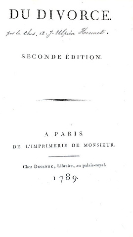 Albert Joseph Ulpien Hennet - Du divorce - A Paris, Desenne  1789 (rara seconda edizione)