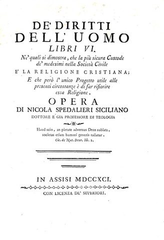 Illuminismo e Rivoluzione francese: Nicola Spedalieri - Dei diritti dell'uomo 1791 (prima edizione)