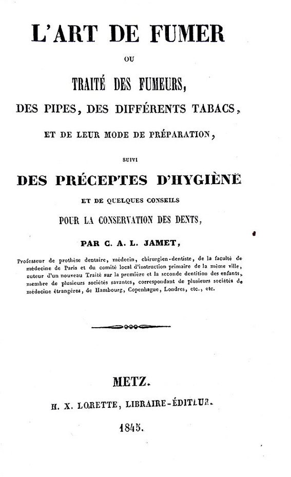 L'arte di fumare: Jamet - L'art de fumer ou trait� des fumeurs et des pipes - 1845 (prima edizione)