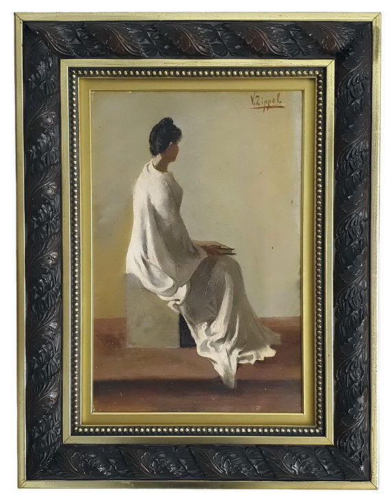 Vittorio Zippel - La lettrice - fine XIX secolo (1890/1895 ca.) - olio su tela di stile divisionista