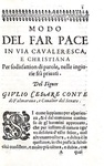 Cavalieri e duelli: Valmarana - Modo del far pace in via cavalleresca e christiana - Padova 1648