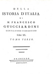 Un classico della storiografia italiana: Francesco Guicciardini - Della istoria d'Italia - 1775