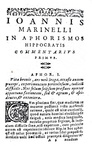 La medicina antica: Hippocrates - Aphorismi Nicolao Leoniceno vicentino interprete - Venezia 1583