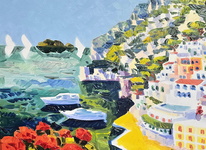 Athos Faccincani - La bellezza di Positano e il racconto dei libri antichi - 2022 (olio su tela) Athos Faccincani - La bellezza di Positano e il racconto dei libri antichi - 2022 (olio su tela)