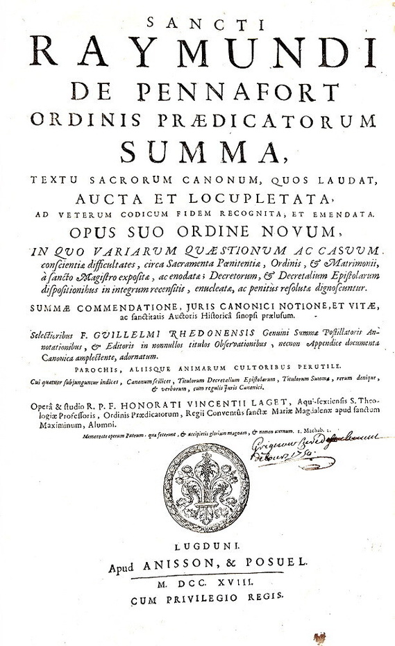 Un capolavoro del diritto comune: Raimondo di Penyafort - Summa de casibus - Lugduni 1718 (in folio)