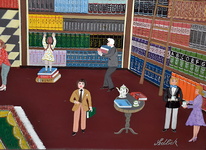 Heinz Sedlick - In der bibliothek - 1994 (acrilico su tavola)