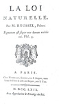 Il giusnaturalismo nel Settecento: Claude Roussel - Loi naturelle - Paris 1769 (rara prima edizione)