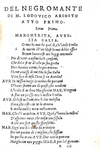 Una celebre commedia cinquecentesca: Ludovico Ariosto - Il negromante - Venezia 1538 (edizione rara)
