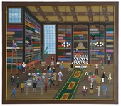 Heinz Sedlick - In der bibliothek - anni Novanta (acrilico su tavola)