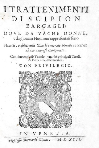 I giochi nel Cinquecento:  Bargagli - Trattenimenti, dilettevoli giochi e amorose canzonette - 1592