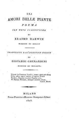 Erasmus Darwin - Gli amori delle piante - 1805 (prima edizione italiana - parzialmente intonso)