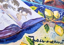 Athos Faccincani - La bellezza di Positano e il racconto dei libri antichi - 2022 (olio su tela) Athos Faccincani - La bellezza di Positano e il racconto dei libri antichi - 2022 (olio su tela)