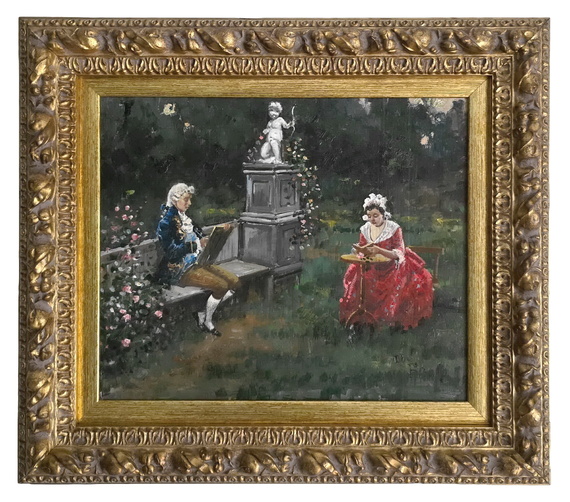 Fabio Cipolla - Ore liete in giardino - fine XIX / inizi XX secolo (circa 1895/1905) olio su tavola