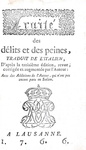 Cesare Beccaria - Traité des delits et peines - A Lausanne 1766 (rara prima edizione francese)
