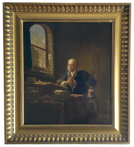 Justus Juncker (after) - A Scholar Sitting at his Desk - inizi del XX secolo (olio su tavola)