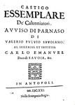 Castellani - Avviso di Parnaso a Venezia e Savoia contro la Spagna - Antibes 1621 (3 prime edizioni) Castellani - Avviso di Parnaso a Venezia e Savoia contro la Spagna - Antibes 1621 (3 prime edizioni)
