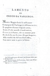 Una rara edizioncina bodoniana: Baldovini - Il lamento di Cecco da Varlungo - Parma, Bodoni 1800