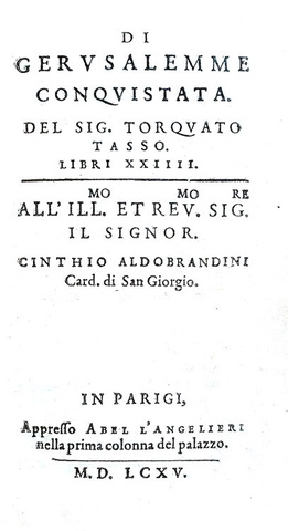 Torquato Tasso - Di Gerusalemme conquistata libri XXIIII - Parigi 1595 (bella legatura - raro)