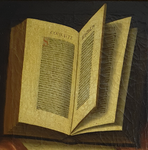 Natura morta con libro antico e manoscritto - met del XVIII secolo (olio su tela)