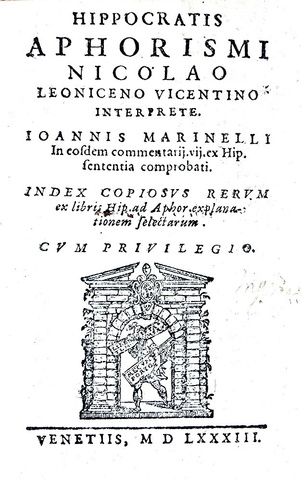 La medicina antica: Hippocrates - Aphorismi Nicolao Leoniceno vicentino interprete - Venezia 1583 La medicina antica: Hippocrates - Aphorismi Nicolao Leoniceno vicentino interprete - Venezia 1583