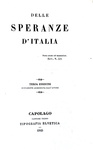 Un classico del Risorgimento: Cesare Balbo - Delle Speranze d’Italia - Tipografia Elvetica 1845 Un classico del Risorgimento: Cesare Balbo - Delle Speranze d’Italia - Tipografia Elvetica 1845