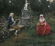 Fabio Cipolla - Ore liete in giardino - fine XIX / inizi XX secolo (circa 1895/1905) olio su tavola Fabio Cipolla - Ore liete in giardino - fine XIX / inizi XX secolo (circa 1895/1905) olio su tavola