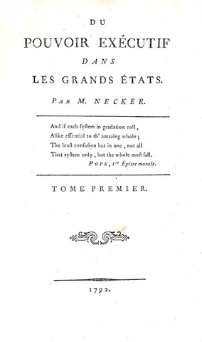 Jacques Necker - Du pouvoir executif dans les grands etats - Paris 1792 (rara prima edizione)