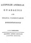 Le origini greche del diritto romano: Guadagni - Ad graeca Pandectarum dissertationes - 1786
