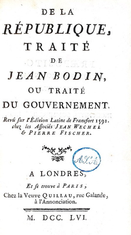 L'Escalopier - De la Republique de Jean Bodin ou trait du gouvernement - 1756 (rara prima edizione)