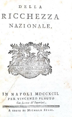 L'iIluminismo in Italia: Giuseppe Palmieri - Della ricchezza nazionale - 1792 (rara prima edizione)