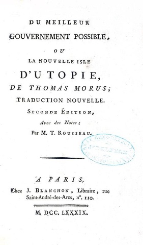 Thomas More - Du meilleur gouvernement possible ou la nouvelle isle d'Utopie - A Paris 1789