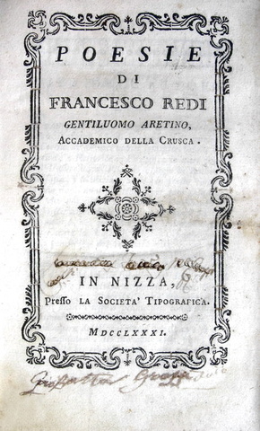 Francesco Redi e altri autori - Poesie - Nizza 1781-83